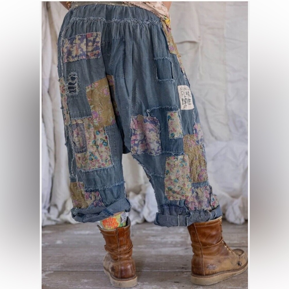Magnolia Pearl Patchwork Kathmandu Samantha Trousers Drop Crotch Linen O/S NWT - Picture 3 of 8